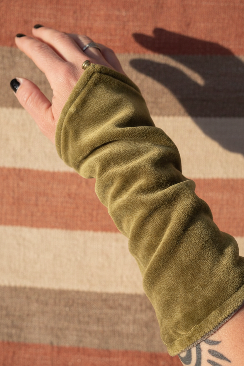 Olijfgroen armwarmer close-up